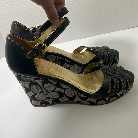 COACH Signature Vintage Katherine Wedge Sandals Black Size 9 - Picture 4 of 8